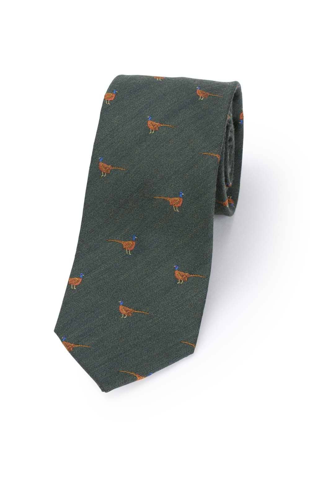 Bruar  Men's Green Plain Silk Blend Pheasant Tie
