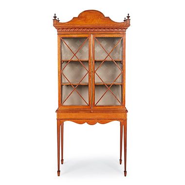 Victorian Sheraton Revival Satinwood Display Cabinet, Late 19th Century