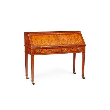 Victorian Sheraton Revival Satinwood, Kingwood, And Marquetry Bureau, By Edwards & Roberts, Late 19th Century
