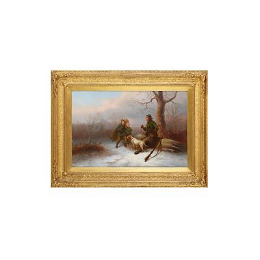 Gathering Firewood in the Snow By Alexis De Leeuw, (Belgian 1822 - 1900)