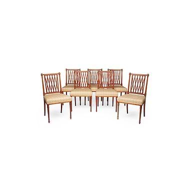 Set Of Seven Satinwood Lattice Back Chairs, By Wright & Mansfield, Late 19th Century