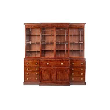 Late George III Mahogany Breakfront Secretaire Bookcase, Early 19th Century