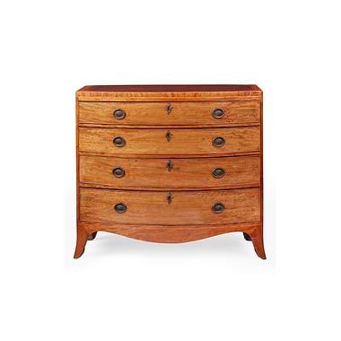 Late George III Mahogany And Satinwood Bowfront Chest Of Drawers, Late 18th Century