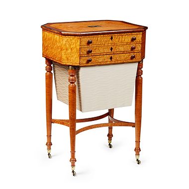 Regency Bird's Eye Maple, Mahogany And Brass Inlaid Work Table, Early 19th Century 