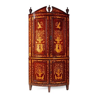 Dutch Marquetry Bowfront Corner Cabinet, Early 19th Century