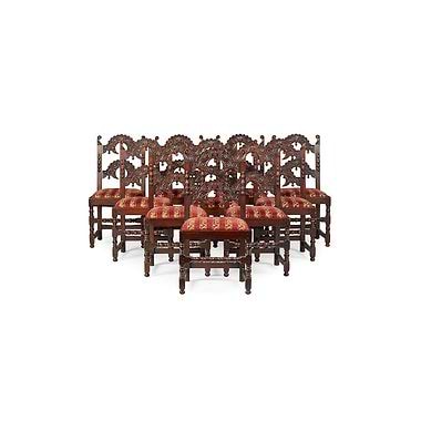 Set Of Twelve Carved Oak Dining Chairs, Late 19th Century