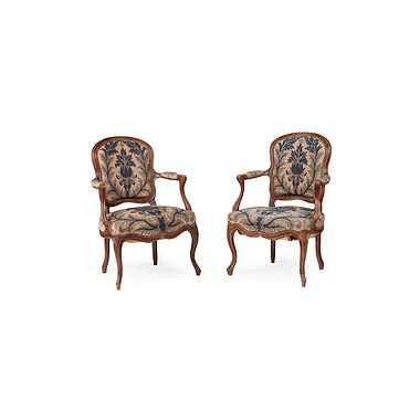 Pair Of Louis XV Walnut And Needlework Fauteuils, Mid 18th Century