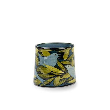 Blue Birds and Olives Oval Vase by Sophie MacCarthy