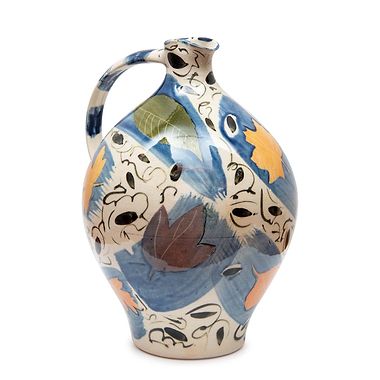 Large Round Narrow Necked Jar Blue, Black White by Sophie MacCarthy