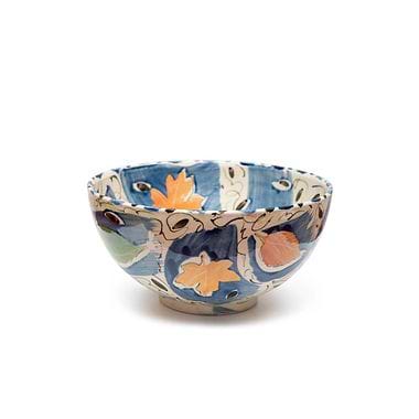 Medium Deep Bowl, Leaves Blue, Black White by Sophie MacCarthy