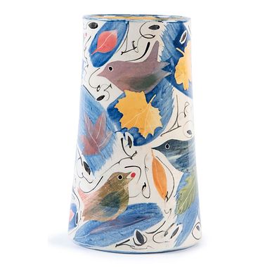 Tall Oval Vase, Birds and Leaves by Sophie MacCarthy