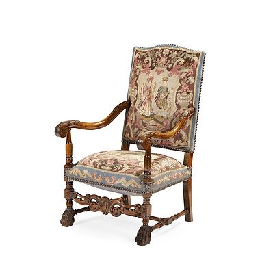 Louis XIV Style Walnut Needlework Upholstered Armchair, Early 20th Century