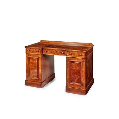 Victorian Walnut Inverted Breakfront Pedestal Desk, 19th Century