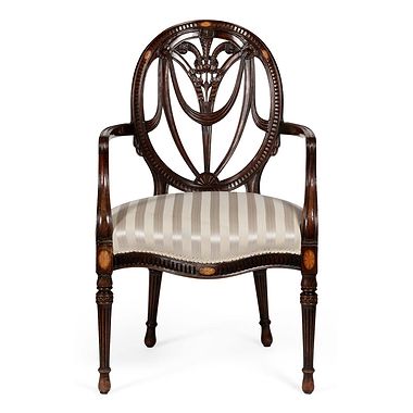 Chippendale Revival Mahogany Inlaid Open Armchair, Late 19th Century