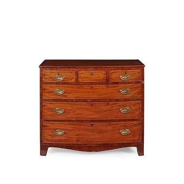 Scottish Regency Mahogany and Line Inlaid Bowfront Chest of Drawers, Early 19th Century