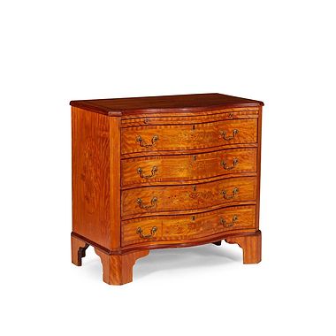 Georgian Style Satinwood and Marquetry Serpentine Chest of Drawers, Late 19th/Early 20th Century