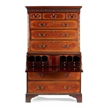 George III Mahogany and Inlay Secretaire Chest-on-Chest, 18th Century