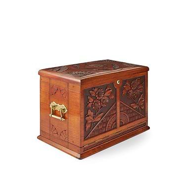 Aesthetic Period Carved Mahogany and Brass Mounted Stationery Cabinet, Late 19th Century