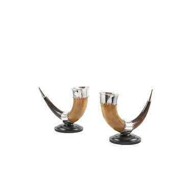 Pair of Silver-Plated Mounted Horn Cups, Early 20th Century