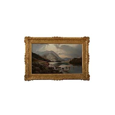 Cattle Watering in a Mountain Lake by Sidney Richard Percy (British 1821-1886)