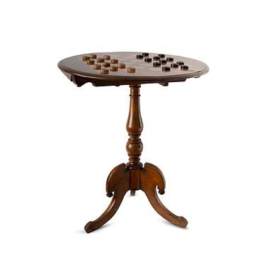 Early Victorian Walnut Rosewood and Satinwood Tripod Games Table, Mid 19th Century
