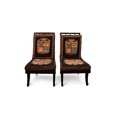 Pair Of North Italian Mahogany And Needlework Side Chairs, Mid 19th Century