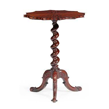 Early Victorian Mahogany, Fruitwood, And Ebonised Marquetry Tripod Tablemid, 19th Century