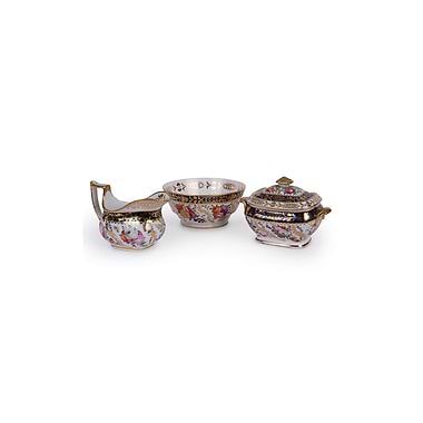 Unbroken Sugar Bowl, Jug, Slop Bowl, English Porcelain Part Tea And Coffee Service, Early 19th Century