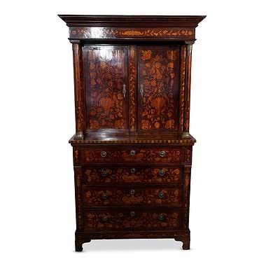 Dutch Mahogany And Floral Marquetry Cabinet-On-Chest, Early 19th Century