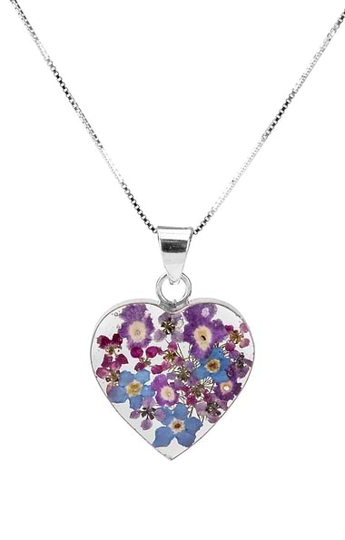 Real Flower Medium Heart Pendant