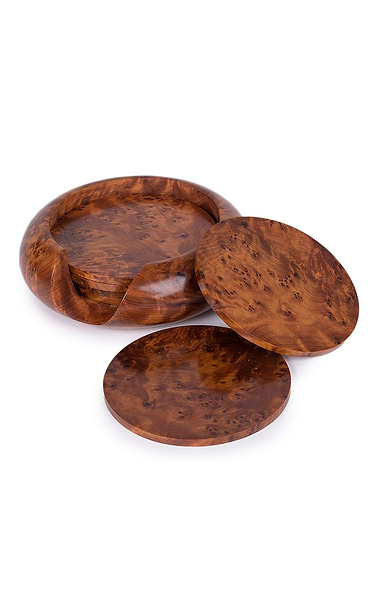 Thuya Wood Six Coaster Set with Holder