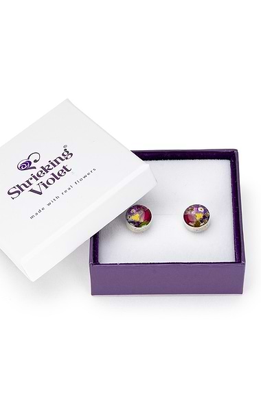 Shrieking Violet Real Flower Round Stud Earrings