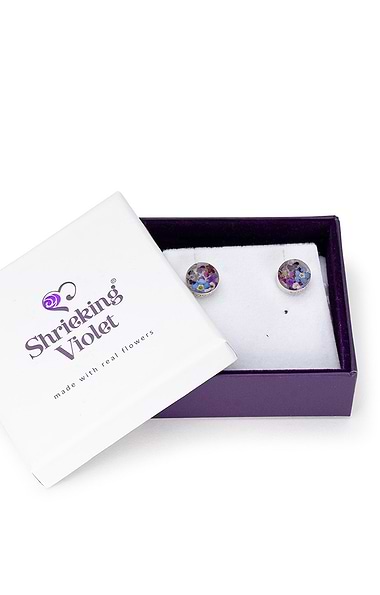 Shrieking Violet Real Flower Round Stud Earrings