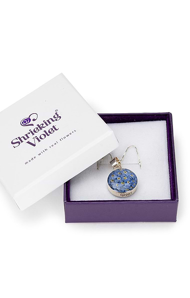 Shrieking Violet Real Flower Medium Round Pendant