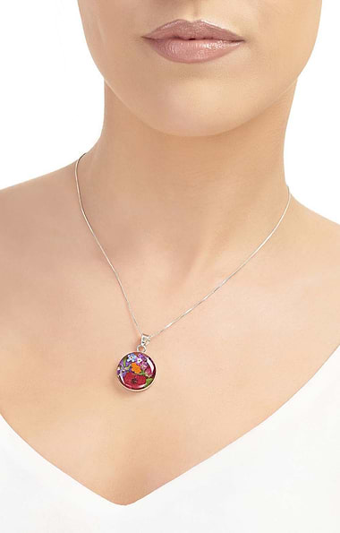 Shrieking Violet Real Flower Medium Round Pendant