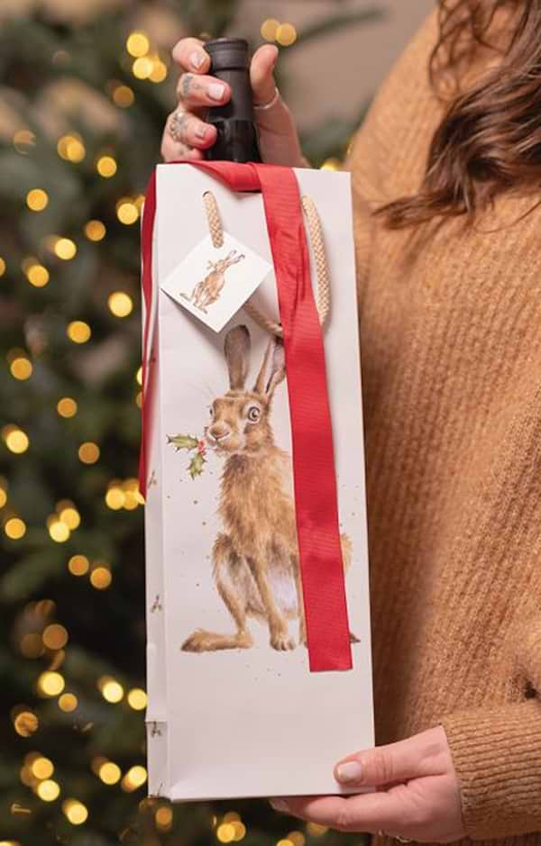 Festive Ribbon Tied Bottle Gift Bag