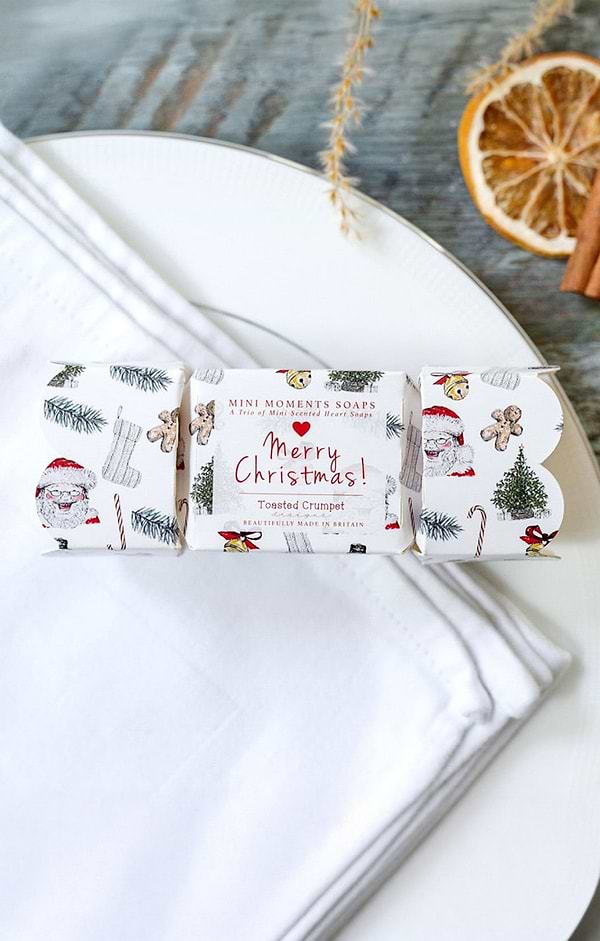 Trio of Christmas Heart Soaps in Cracker