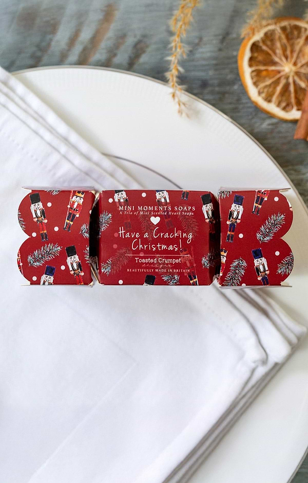 Trio of Christmas Heart Soaps in Cracker