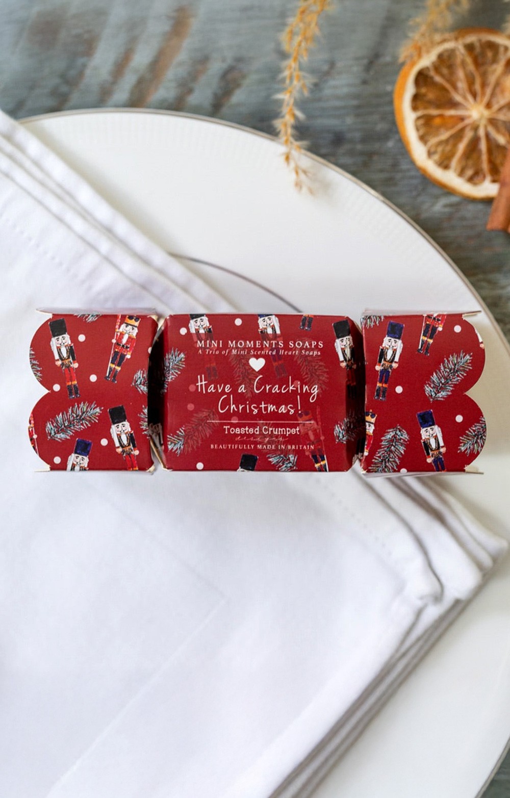Trio of Christmas Heart Soaps in Cracker