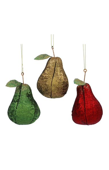 Set of Three Pear With Leaf Decoration
