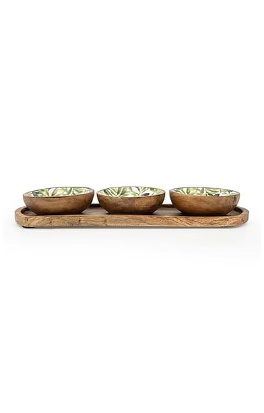 Set of Three Handcrafted Wood Dip Bowls