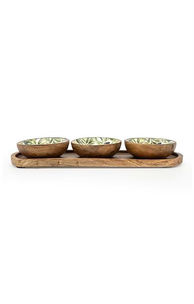 Set of Three Handcrafted Wood Dip Bowls