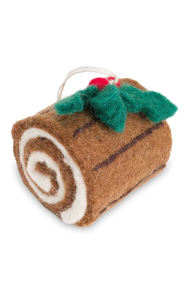 8cm Felt Yule Log with Holly