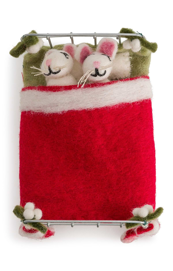 Sleeping Felt Mice Pair In Bed