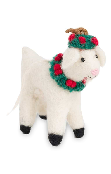 Felt Goat With Holly Wreath
