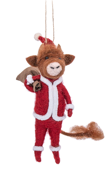 Highland Cow Santa Felt Decoration