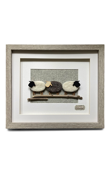 Southbeach Designs Driftwood & Wool Sheep Picture