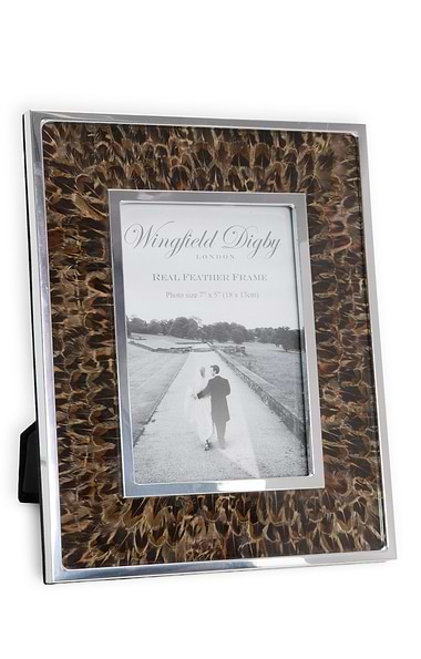 Silver Plated Real Feather 7x5in Photoframe