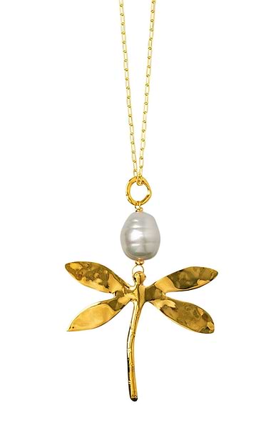 Gold Plated Dragonfly with Pearl Pendant