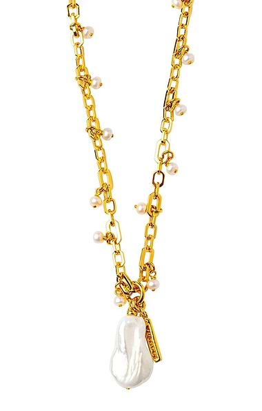 Gold Plated Chain with Large & Small Pearl Necklace